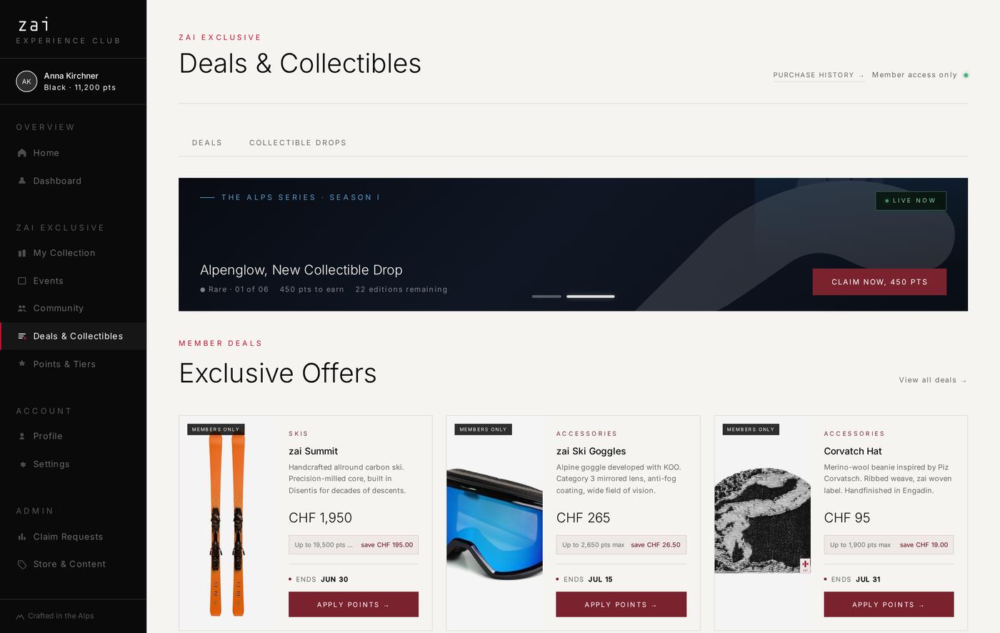 Member deals page showing member-only pricing on zai products